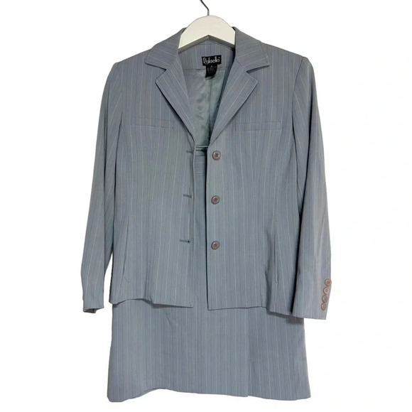 Rafaella 6 gray pinstriped (white + lavender) skirt & blazer suit - Picture 2 of 9